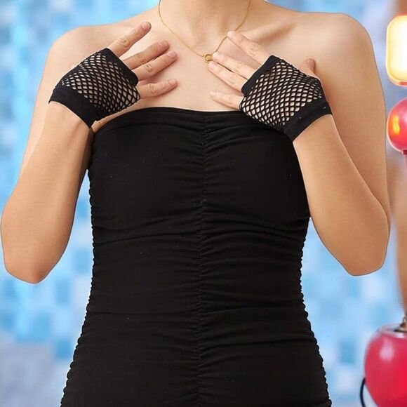 Purple Neon Fishnet Cut Out Short Hand Cover Mesh Gloves - NEW - Picture 3 of 3